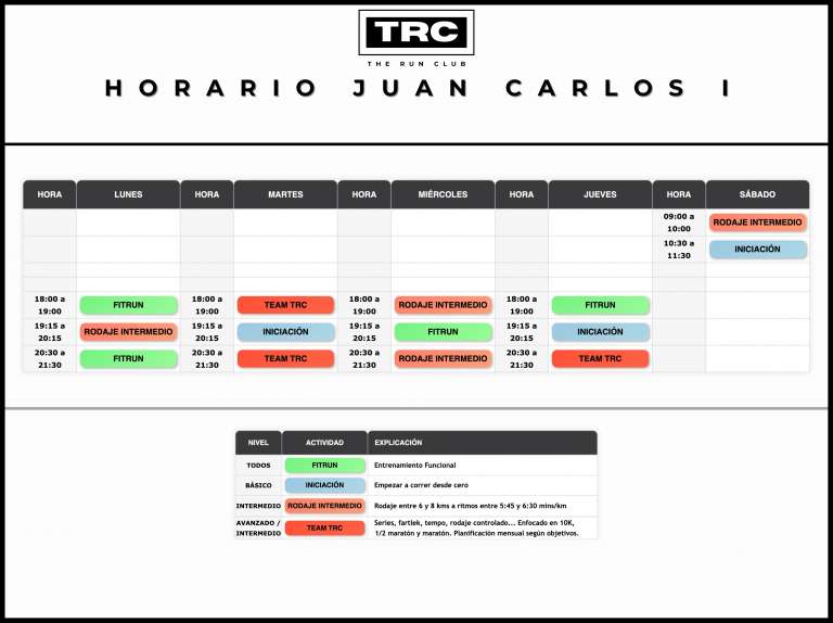 Horario JUAN CARLOS I 2024 - TRC THE RUN CLUB